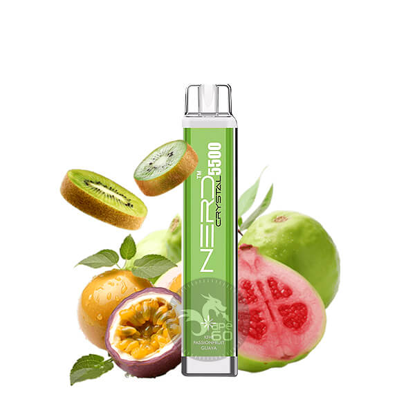 خرید پاد یکبار مصرف 5500 پاف نرد کریستال NERD CRYSTAL DISPOSABLE 5500 PUFFS طعم Kiwi Passion Fruit Guava